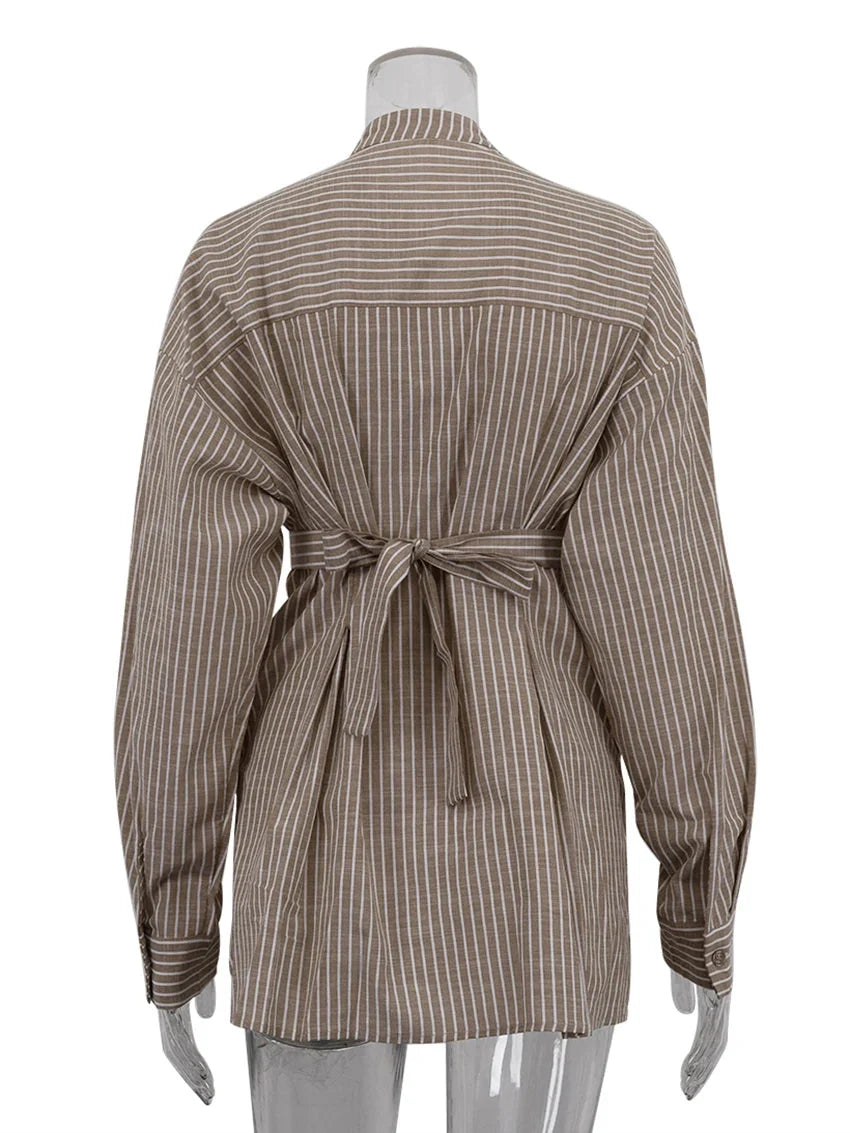 Camisa de Rayas Marrones de Corte Relajado
