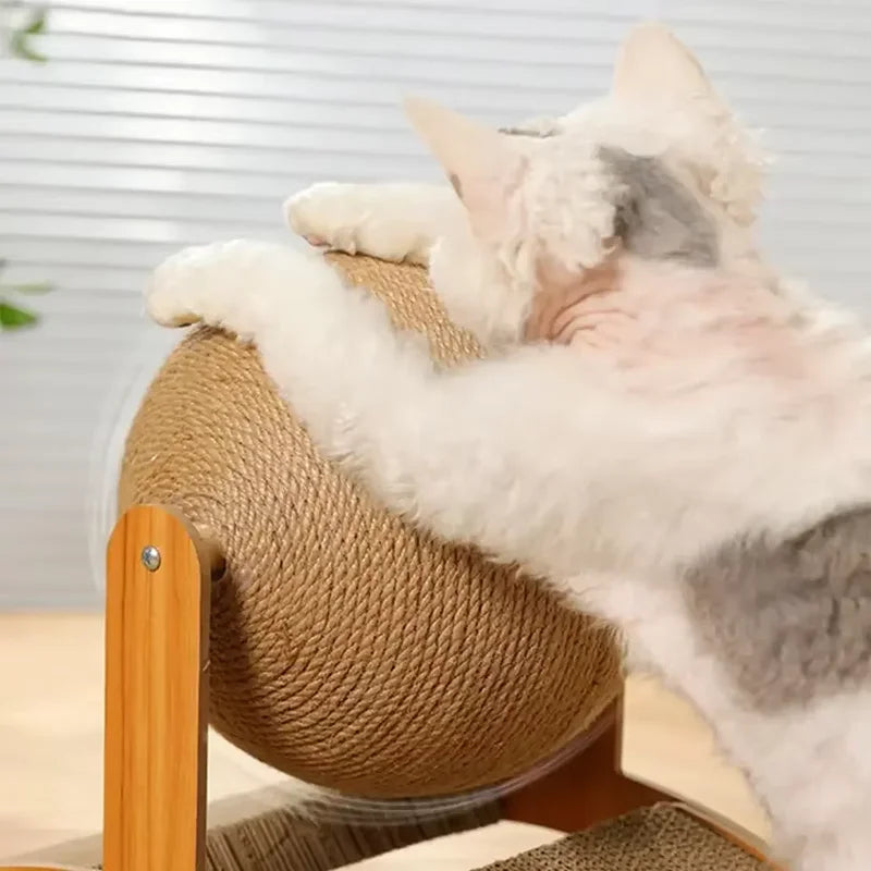 2 in 1, Cat Scratching Ball Wooden Cat Scratcher, Natural Sisal Scratch Board Scratching Column, Wear-Resistant Paw Wood Scraper