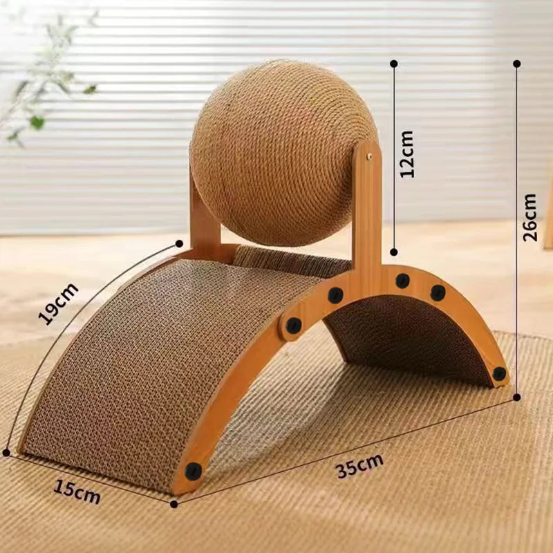 2 in 1, Cat Scratching Ball Wooden Cat Scratcher, Natural Sisal Scratch Board Scratching Column, Wear-Resistant Paw Wood Scraper