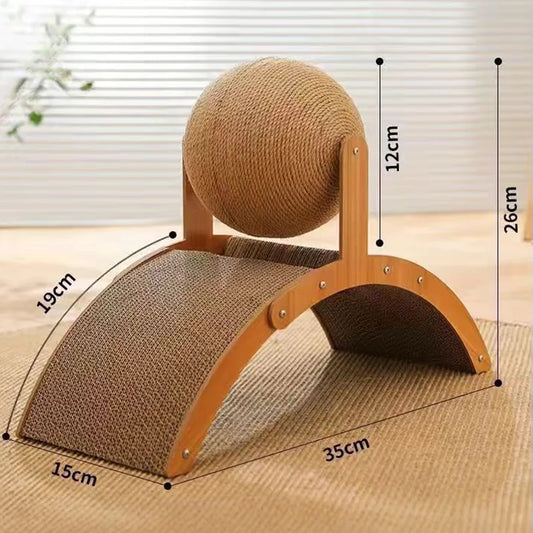 2 in 1, Cat Scratching Ball Wooden Cat Scratcher, Natural Sisal Scratch Board Scratching Column, Wear-Resistant Paw Wood Scraper