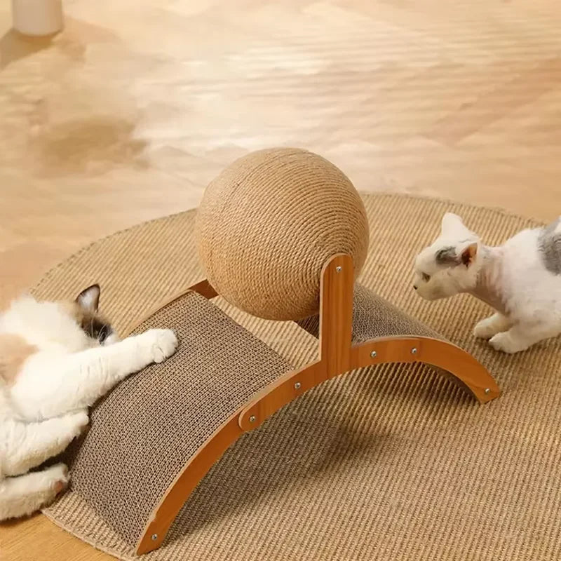 2 in 1, Cat Scratching Ball Wooden Cat Scratcher, Natural Sisal Scratch Board Scratching Column, Wear-Resistant Paw Wood Scraper