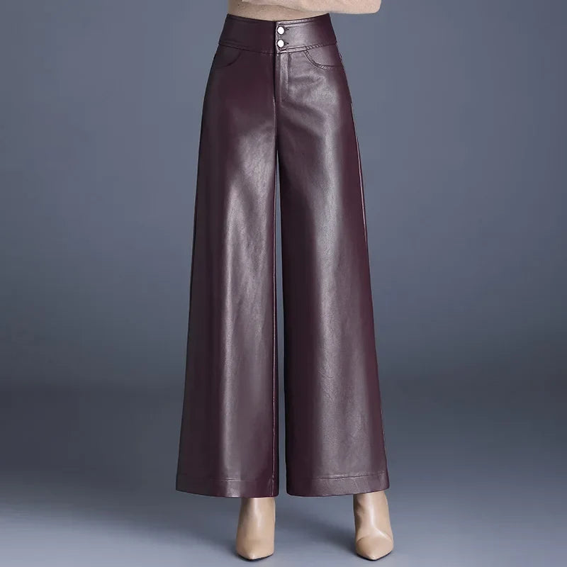 Pantalón Ancho Efecto Cuero