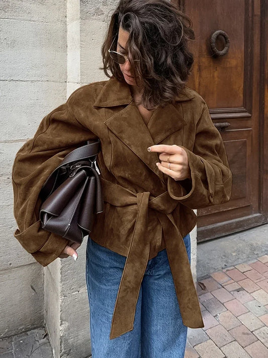 Chaqueta Retro Marrón Efecto Ante