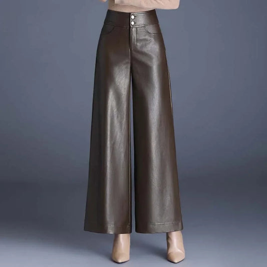 Pantalón Ancho Efecto Cuero