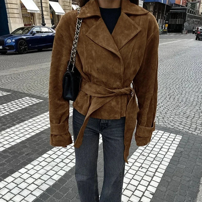 Chaqueta Retro Marrón Efecto Ante