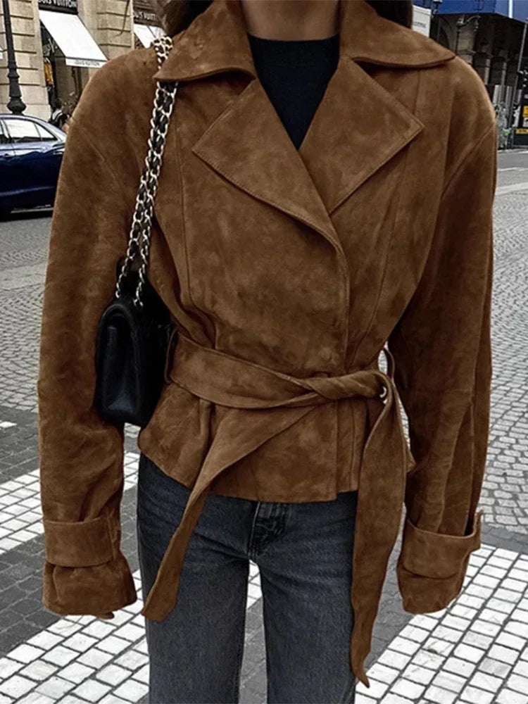 Chaqueta Retro Marrón Efecto Ante
