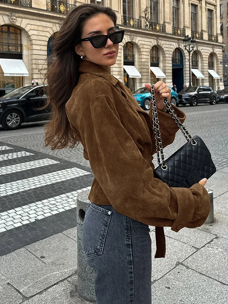 Chaqueta Retro Marrón Efecto Ante