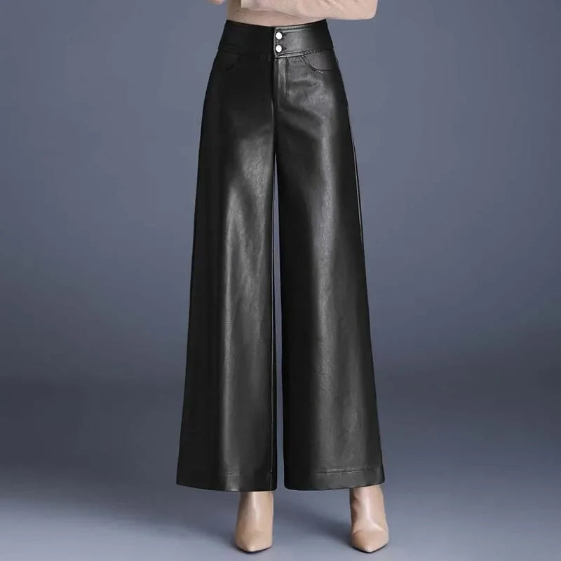 Pantalón Ancho Efecto Cuero