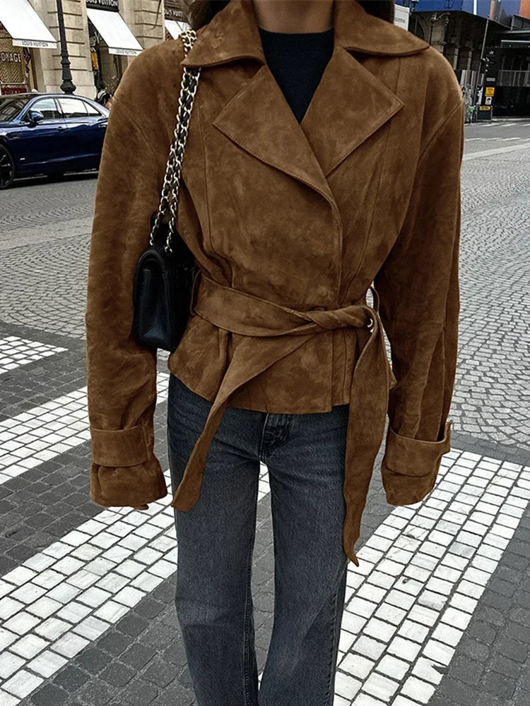 Chaqueta Retro Marrón Efecto Ante