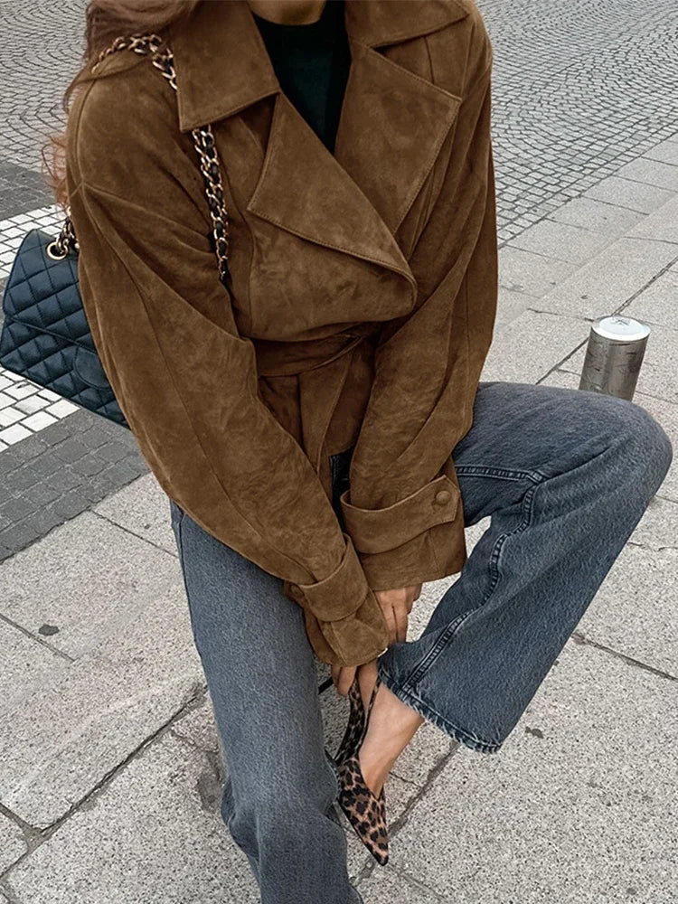 Chaqueta Retro Marrón Efecto Ante