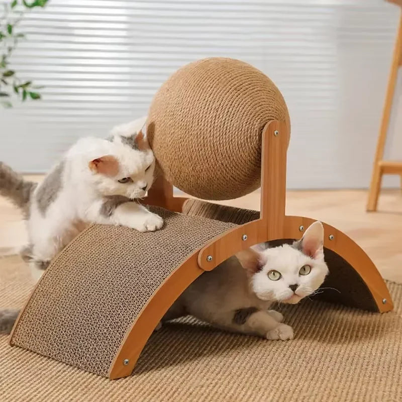 2 in 1, Cat Scratching Ball Wooden Cat Scratcher, Natural Sisal Scratch Board Scratching Column, Wear-Resistant Paw Wood Scraper