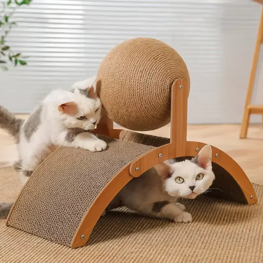 2 in 1, Cat Scratching Ball Wooden Cat Scratcher, Natural Sisal Scratch Board Scratching Column, Wear-Resistant Paw Wood Scraper