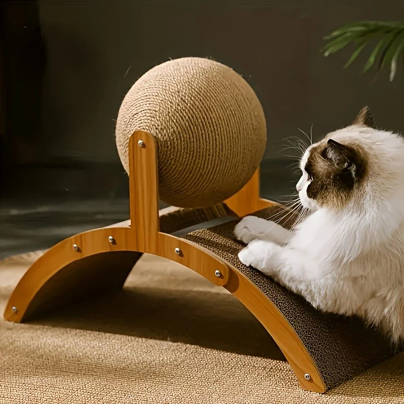 2 in 1, Cat Scratching Ball Wooden Cat Scratcher, Natural Sisal Scratch Board Scratching Column, Wear-Resistant Paw Wood Scraper